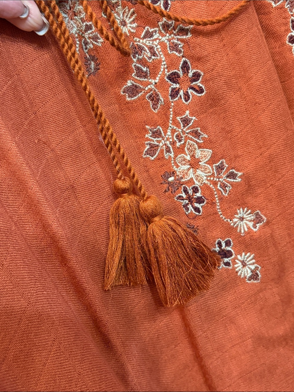 Embroidered Rust Boho Peasant Top - Picture 8 of 8